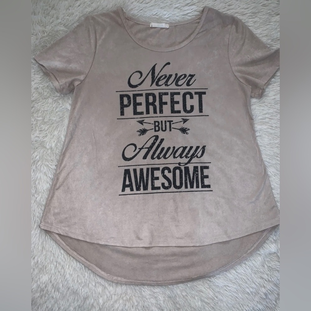 Moonchild Women’s Suede Sz M Blouse “Never perfect but always awesome” PreOwned